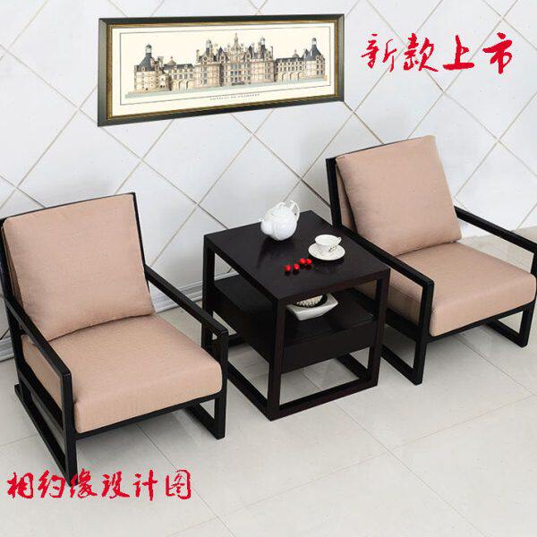 北美欧简约麻布沙发椅铁艺客厅休闲椅实木椅咖啡厅复古皮椅简约椅