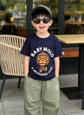 26年夏季新款猿人头儿童男女童短袖T恤印花潮流儿童纯棉日系黄色