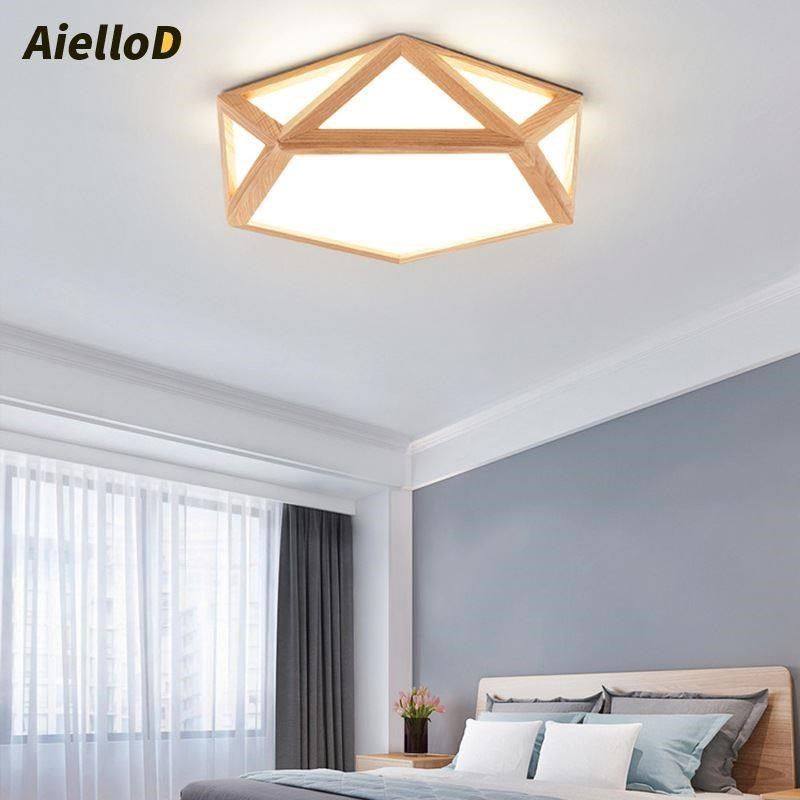 北欧原木吸顶灯led主卧室灯简约现代房间实木灯具创意日式客厅灯