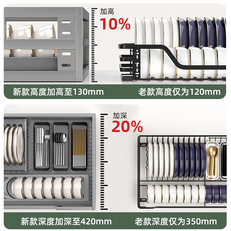 拉篮厨房橱柜304不锈钢双层抽屉式碗架收纳碟架橱柜碗篮