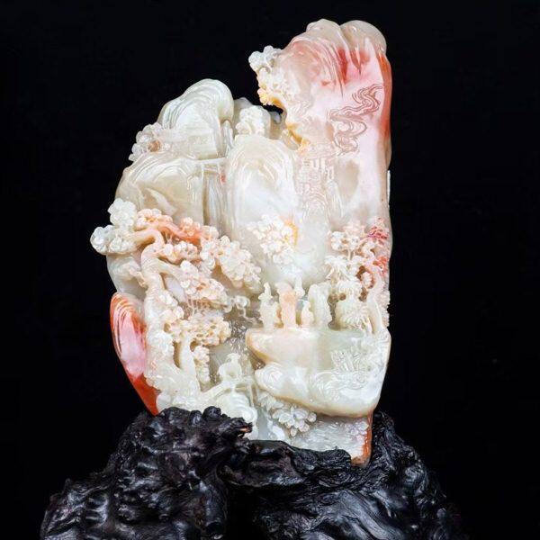 福建寿山石俏色巧雕指日高升摆件家居客厅装饰摆设原石创意工艺品