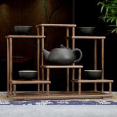 鸡翅木小博古架多宝阁榫卯结构纯实木茶具茶壶架子展示架石头底座