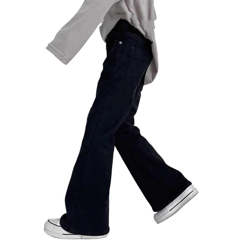 女童喇叭裤冬装加绒牛仔裤儿童直筒裤2024中大童女孩柔软阔腿长裤