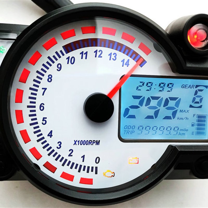 7色可调白色182极速299摩托裸把车改装液晶仪表1-6档水温油量表