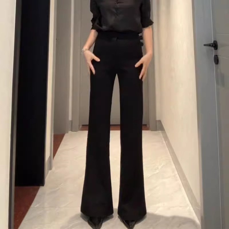黑色不贴腿微喇西装裤2025春夏新款高腰显瘦休闲裤垂感喇叭拖地裤
