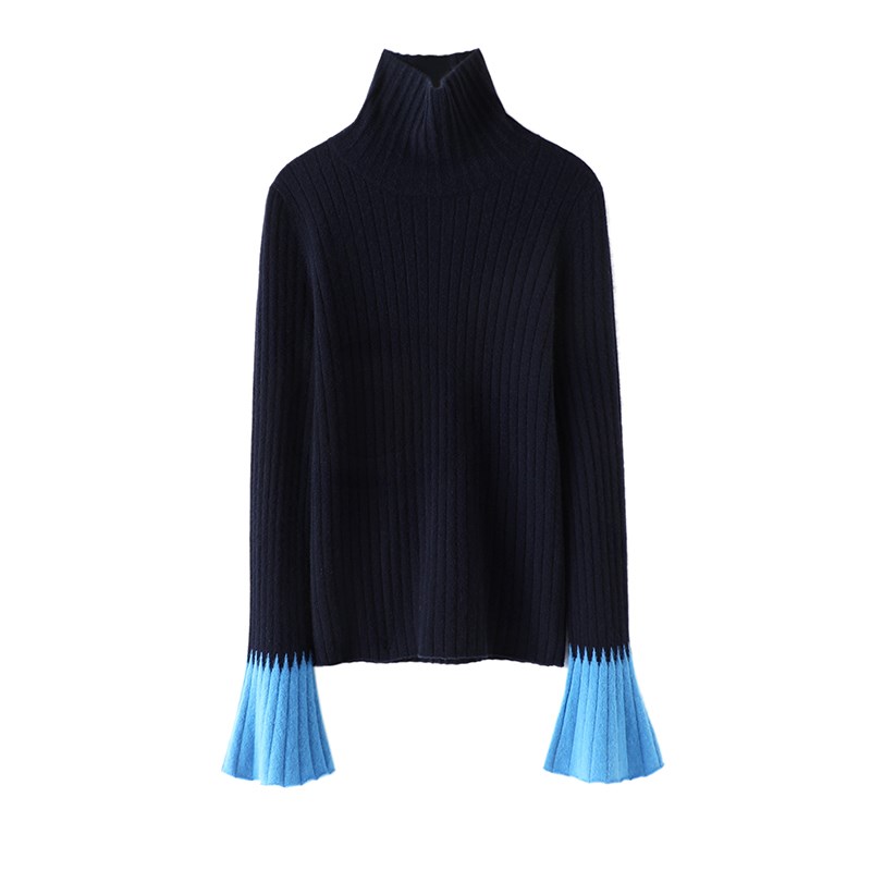 启超内外兼修!高领羊绒衫100纯羊绒女毛衣喇叭袖针织打底衫秋冬