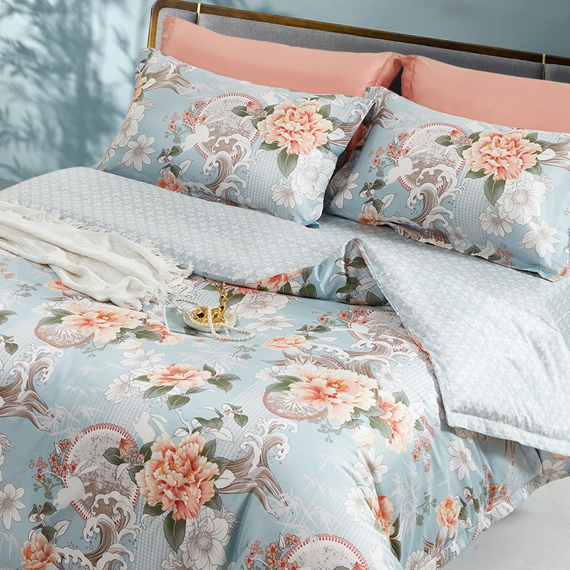 富安娜家纺60支长绒棉四件套100全棉床单被套印花床上用品
