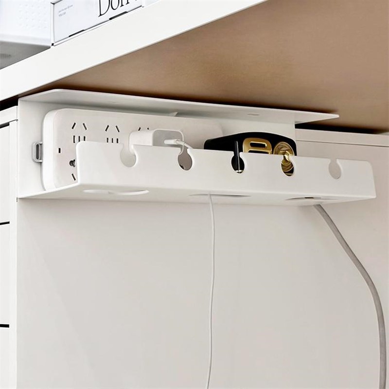 桌下理线槽电线插排收纳架插座支架置物架免打孔插板墙上固定器