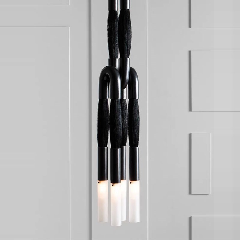 后现代卧室黑色床头吊灯别墅走z廊马毛流苏壁灯客厅背景墙艺术壁