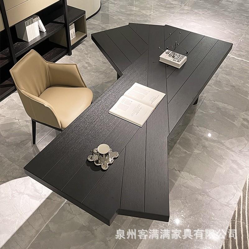 白蜡木黑色单人办公桌工作室设计师创意双人台式电脑桌多人会议桌