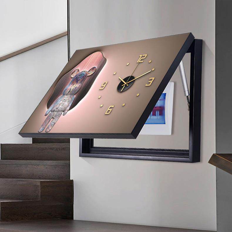 轻奢电表箱装饰画电闸箱弱电箱遮挡画简约创意带钟表餐厅挂画