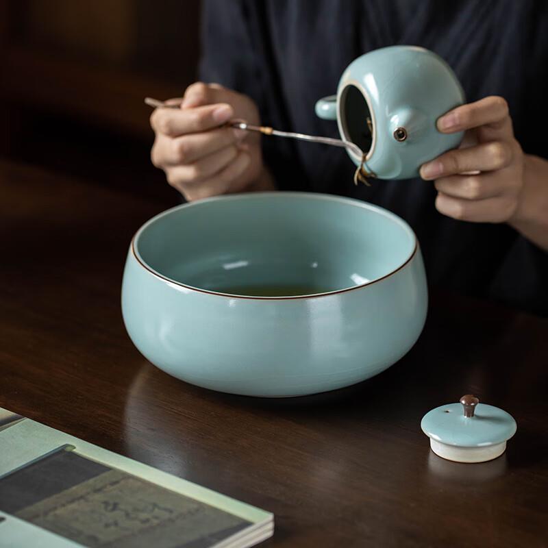 汝道汝窑茶洗大号洗杯子容器茶杯收纳茶盆陶瓷建水茶道配件茶渣缸