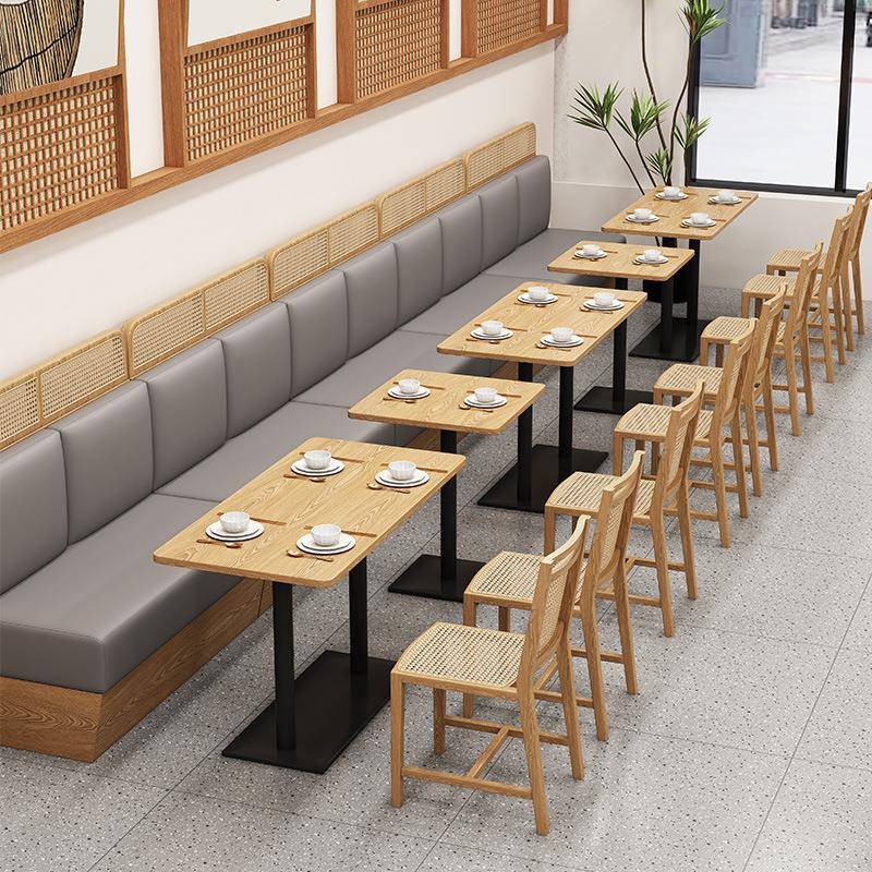 餐厅实木编藤卡座沙发桌椅奶茶店商用餐饮家具火锅饭馆餐桌椅组合