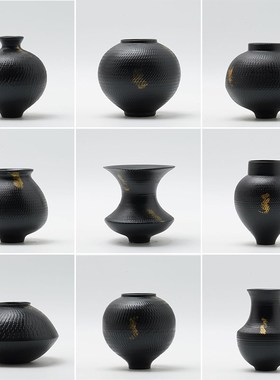 新中式黑色花瓶小摆m件客厅陶瓷插花花器样板间酒店展示柜软装瓷