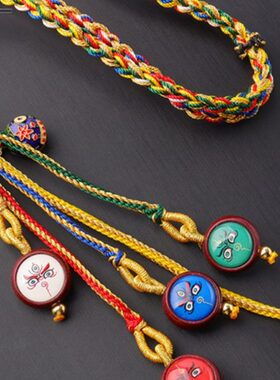 西藏唐卡五路财神车挂热贡手工编织黄财神佛眼指尖保平安