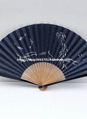 多款可选 蓝色/黑色 绅士扇 男士扇 雕刻工艺纸扇 游鱼 竹叶蜻蜓