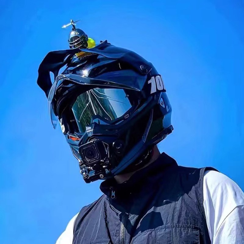 3C认证摩托车头盔碳纤维图案越野拉力赛男女冬季骑行摩托车蓝牙暖