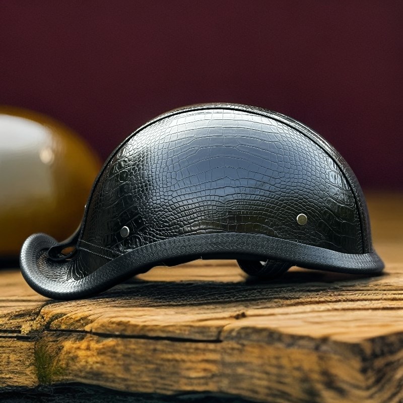 个性复古翘尾瓢盔夏季摩托车头盔男女巡航机车半盔电动车燕尾皮盔