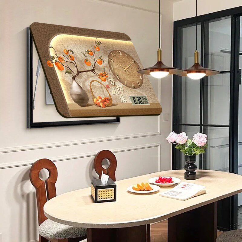 柿柿如意电表箱装饰画轻奢高级感带钟表遮挡配电箱电闸盒时钟挂画