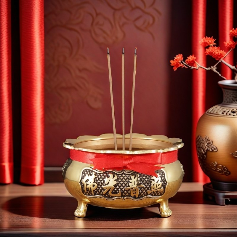 佛具用品铜合金莲花香炉家用供佛三足烧香炉礼佛焚香Y炉室内香薰