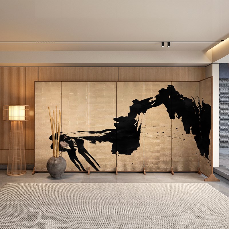 新中式家用屏风隔断卧室办公室简易E折叠屏入户玄关实木屏风可定