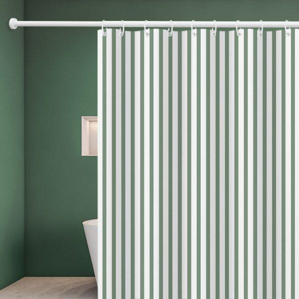 浴帘条纹防水窗帘2022免打孔新款涤纶帘子绿色隔断门帘年挂帘浴室