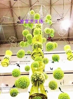 春夏商场a中庭美陈装饰酒店走廊天井花筒绿色花球庆典开业活动吊