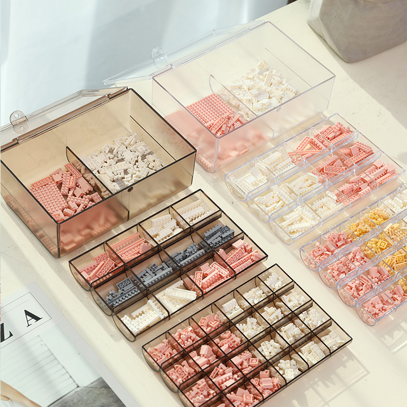 乐高整理架积木分类零件盒玩x具摆放分件盒小微颗粒透明分格收纳