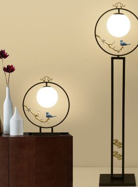 国风禅意梅花树枝书房立式灯现代中式纯铜销热宫台灯鸟创意落地灯