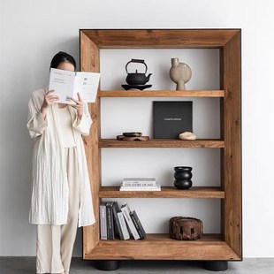 侘寂风老松木书架书柜置物柜简约复古做旧民宿P风格落地装饰展示