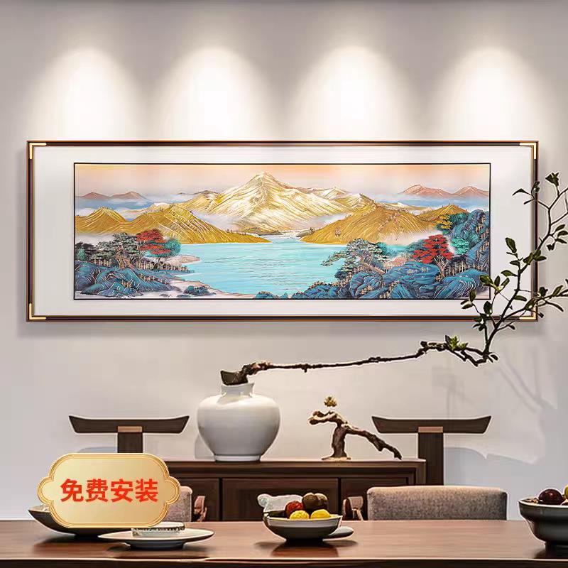 新款金山聚宝盆手工錾刻大横板铜雕画客厅沙发画高端黄铜板雕刻画