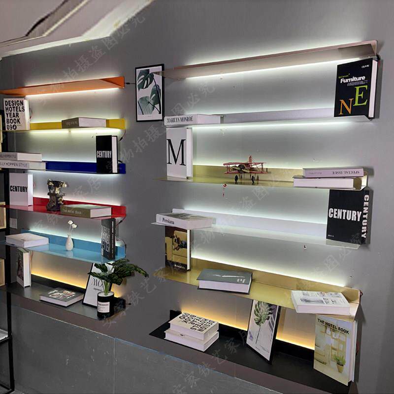 LED层板发光上墙装饰置物架一字带灯隔板剧本杀展示铁艺壁挂书架
