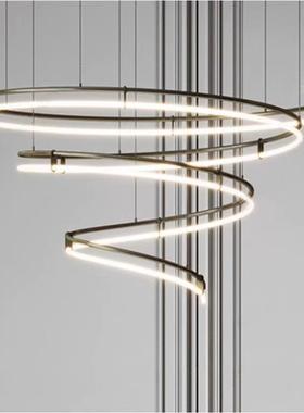 设计师复式楼客厅loft吊灯别墅楼梯样板房软装轻奢极简圆环餐厅灯