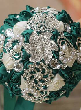 墨绿色新娘结婚手捧花伴娘婚礼仿真花束婚庆用品W228D