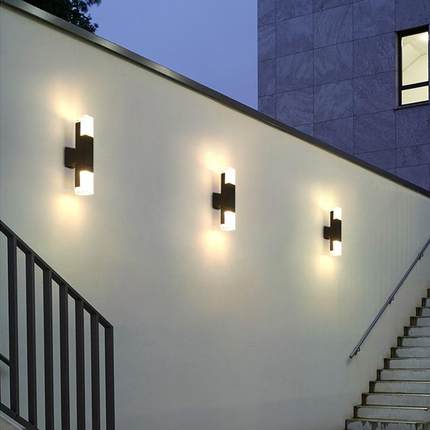 led双头壁灯方形户外楼梯过道防水亚克力创意外墙灯庭院阳台壁灯