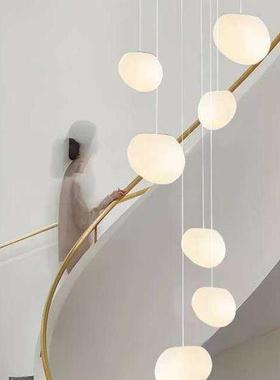 奶油风楼梯吊灯loft复式楼挑空客厅吊灯中空楼梯间公寓鹅卵石吊灯