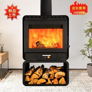 真火燃木壁炉木柴烧水民宿农村家用现代客厅室内取暖炉柴火炉壁炉