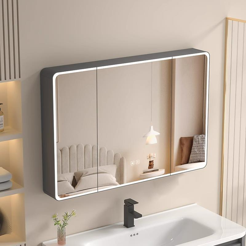 圆弧浴室镜柜带储物挂墙式卫生间镜子浴室柜圆角智能镜柜带灯除雾