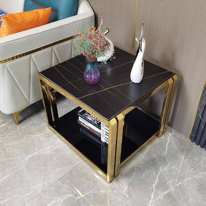 轻奢岩板沙发角几现代简约边柜不锈钢大理石边几极简茶几客厅方几