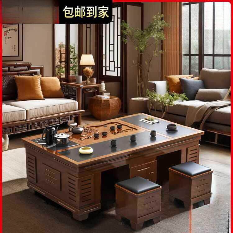岩板茶几客厅家用茶台茶具一整套烧水壶一体嵌入式办公室泡茶桌木