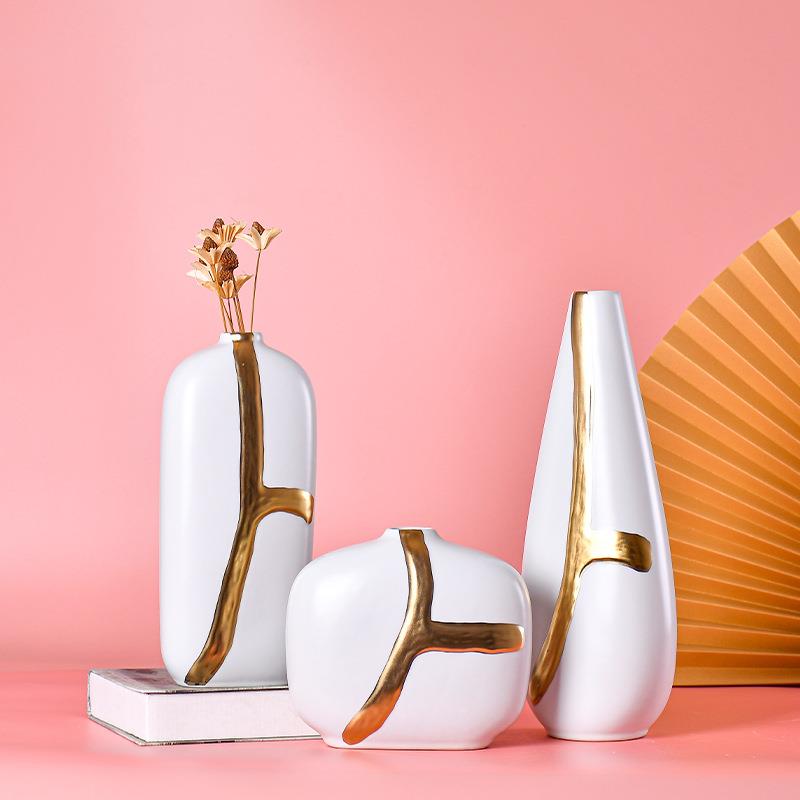 创意欧式陶瓷花瓶仿真干花套装客厅插花摆件玄关客厅卧室装饰品