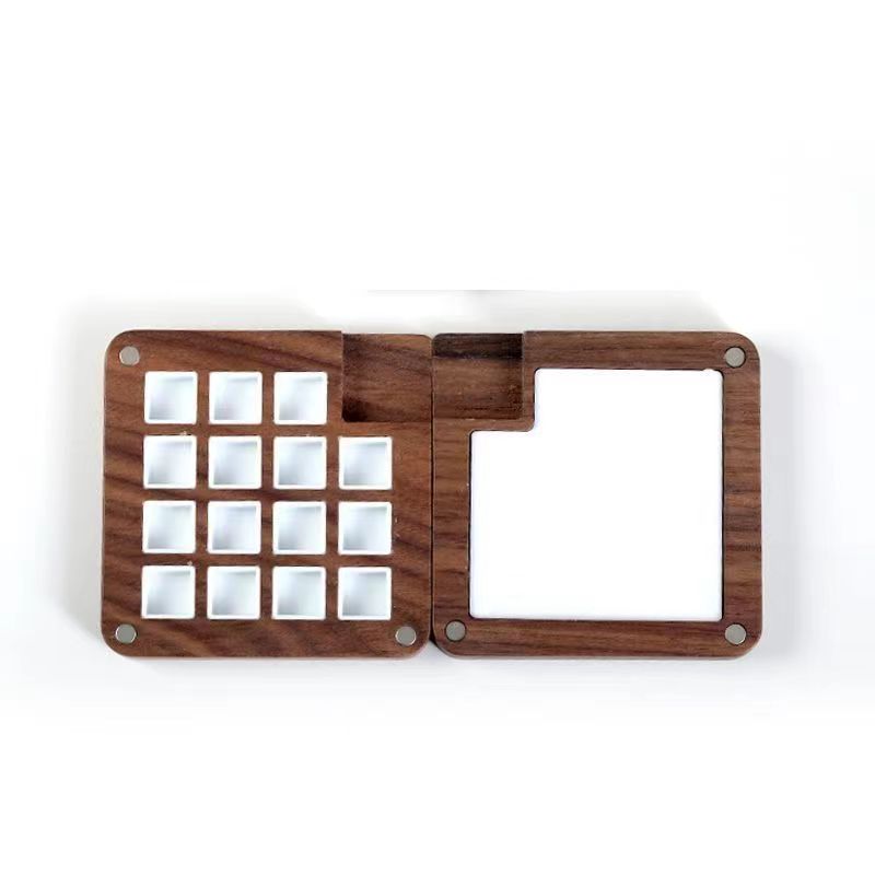 胡桃木调色盘迷你便捷式颜料分装盒带格子木盒美术T生旅行方便折