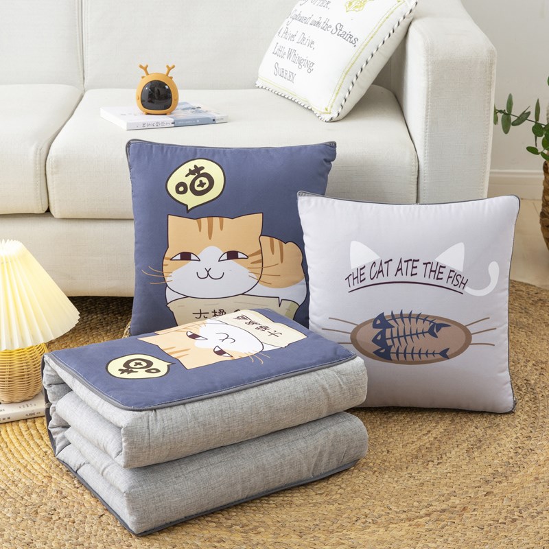 可爱午睡车内靠垫多功能车v载二合一汽车空调被靠枕抱枕被子两用