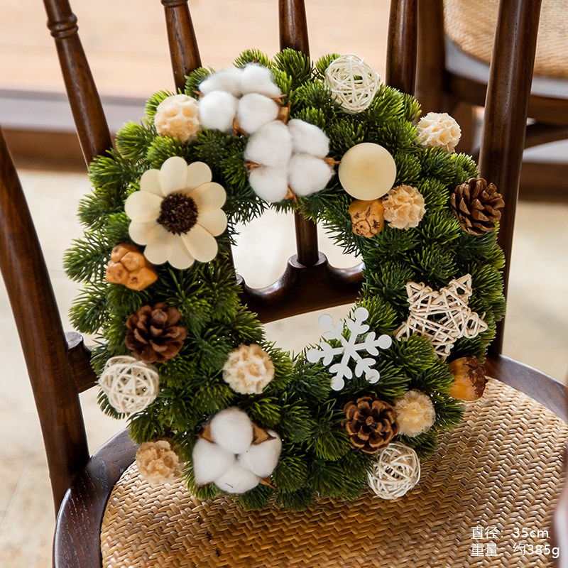 新款圣诞节装饰咖啡厅氛围布置诺贝松小J圣诞树桌面摆件花环藤条