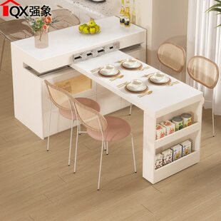 定制岛台餐桌一体可伸缩旋转中岛台小户型家用岩板吧台饭桌E41