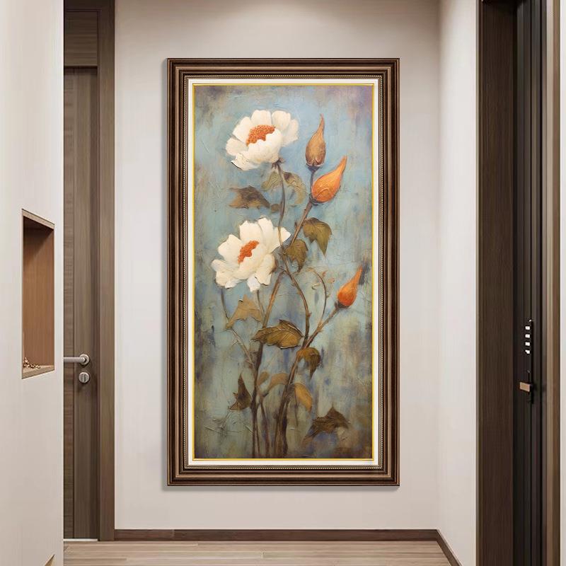 入户进门玄关画美式走廊过道装饰画欧式复古乡村田园风竖版壁画