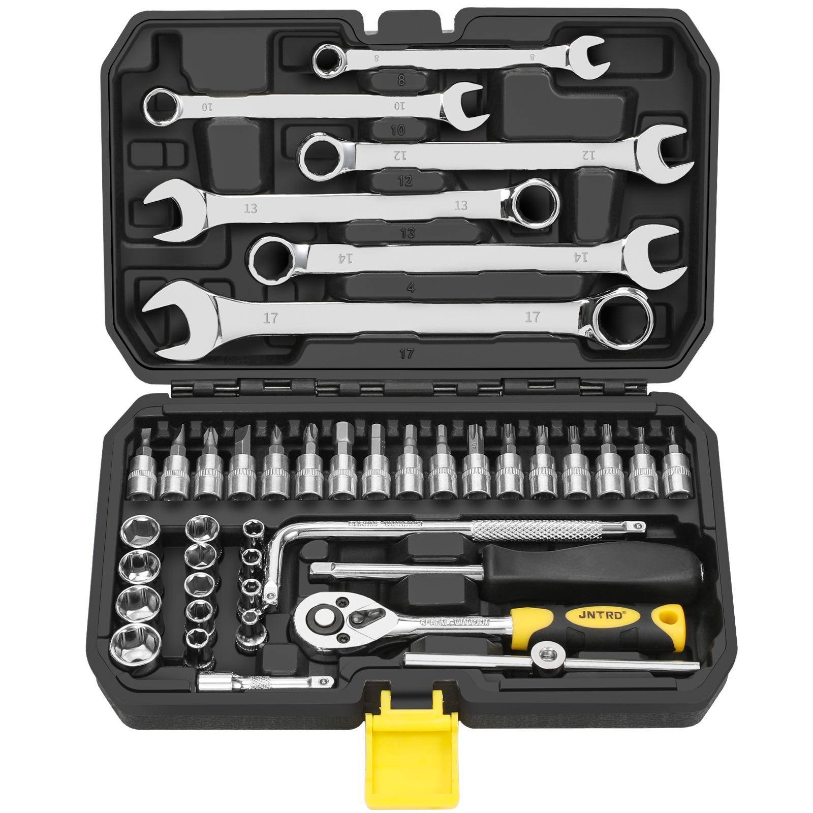 42件小飞汽修工具套装梅开扳手批头套筒五金多功能工具箱