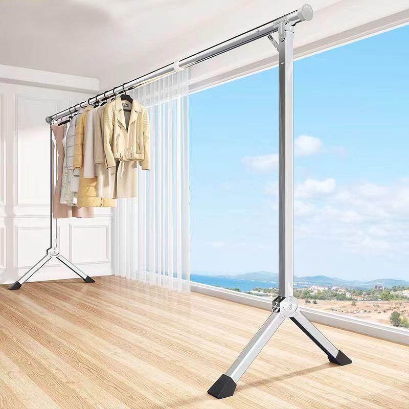 加粗不锈钢卧室折叠伸缩晾衣架落地式宿舍学生挂衣