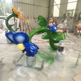 创意玻璃钢花雕塑摆件园林景观花缸草坪装 饰品户外广场公园庭院