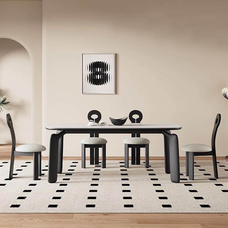 中古风实木餐桌长方形现代简约家用小户型哑光纯白色岩板餐桌